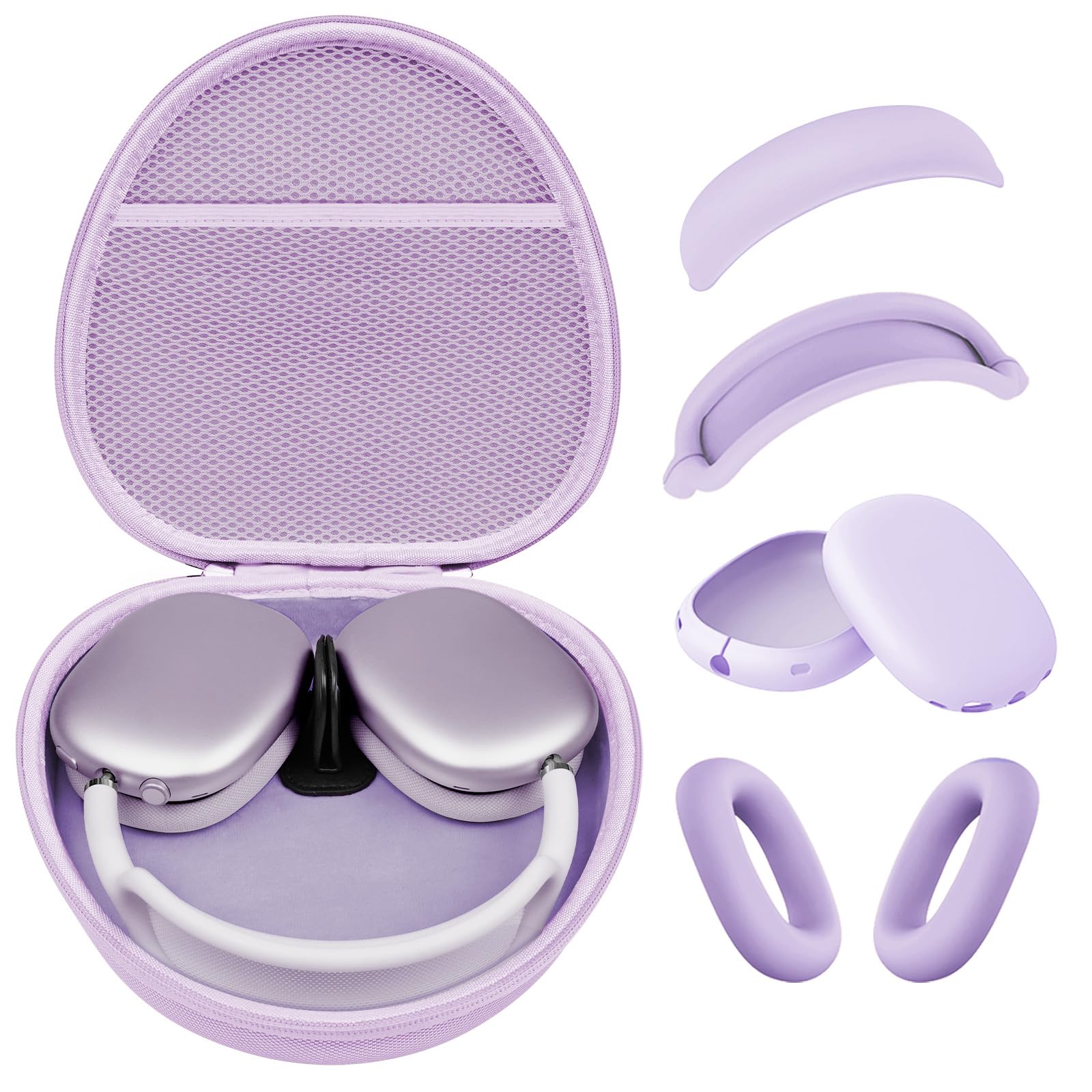 Hard Case for AirPods Max 2 Supports Sleep Mode,Travel Carrying Headphone Case with AirPods Max 2/1 Silicone Earpad Case/Ear Cups/Headband Cover,AirPod Max Protective Portable Storage Bag-Pastel Lilac