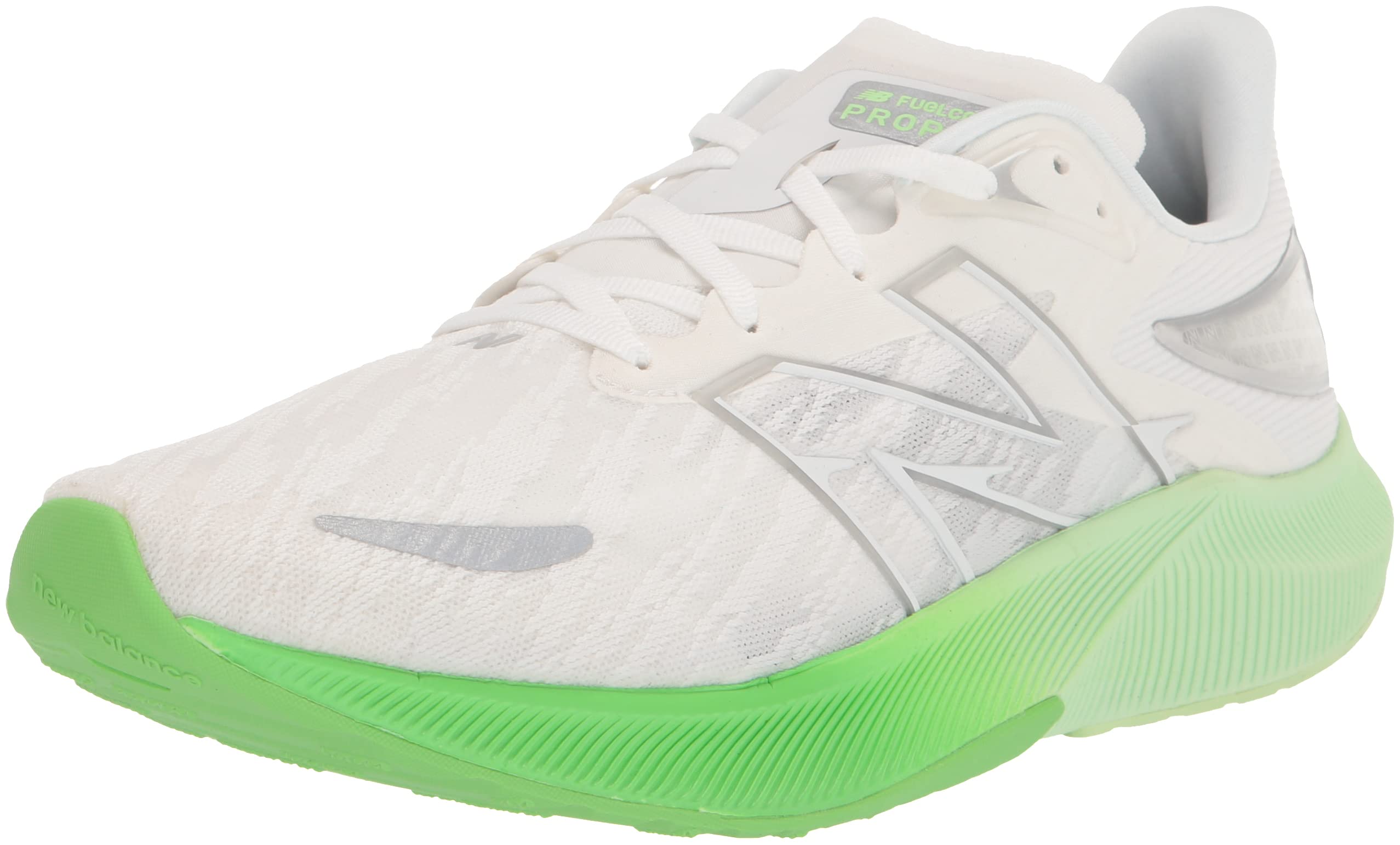 New Balance Men's FuelCell Propel V3 Running Shoe, White/Vibrant Spring/Vibrant Spring Glo, 7.5