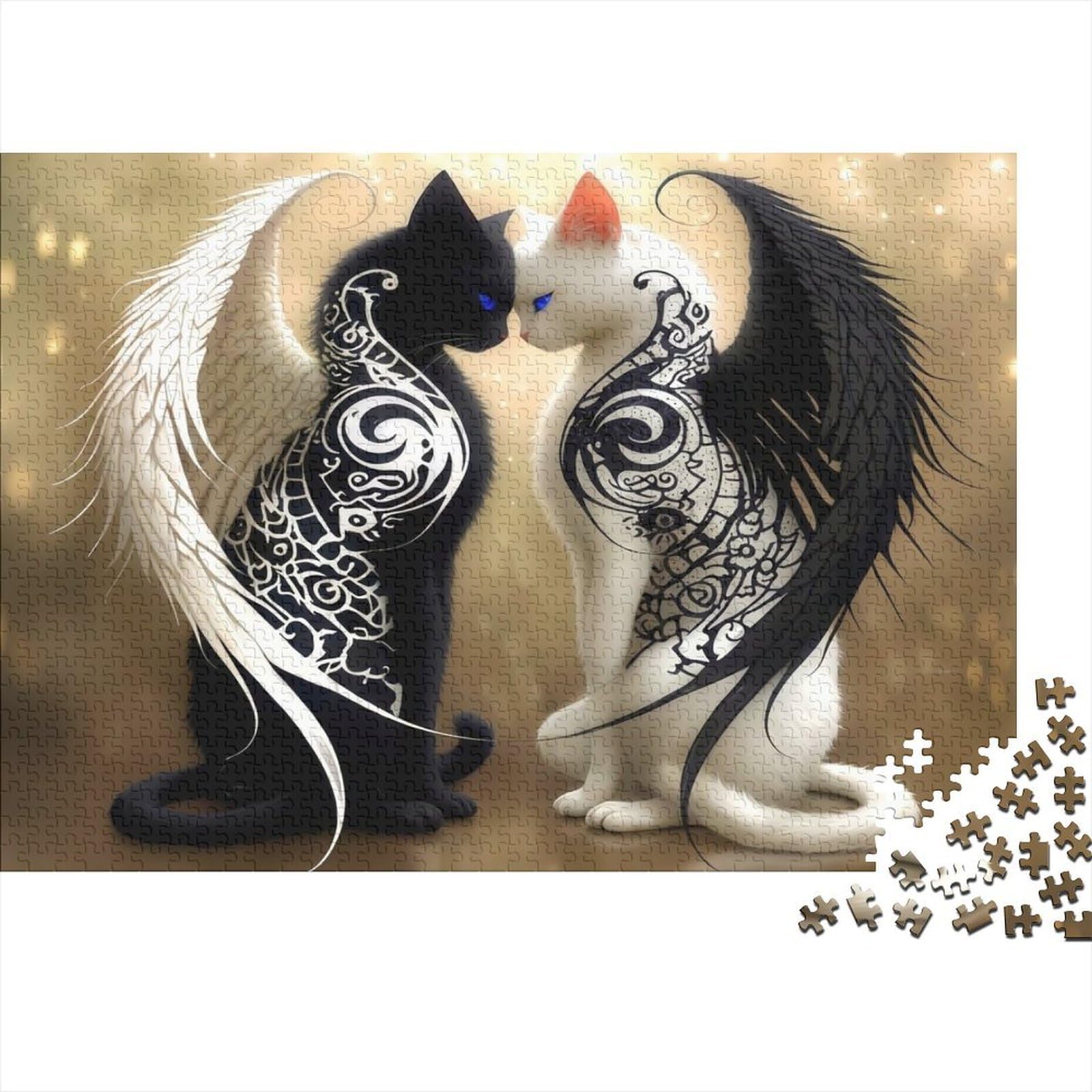 Angel Cat Love Jigsaw Puzzles Puzzle for Adults Kids. 1000 Pieces Impossible Challenge Toy Educational Game Home Decoration for Adults& Kids Age 14 Years Up 38x26cm/1000pcs