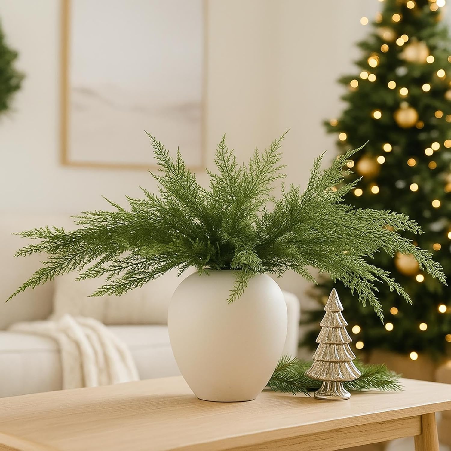 Jutom 10 Pcs Christmas Cedar Pine Branches - 18 Inch Artificial Faux Cedar Stems Christmas Greenery Pine Picks for Vase DIY Crafts Xmas Wreaths Garlands Decorations