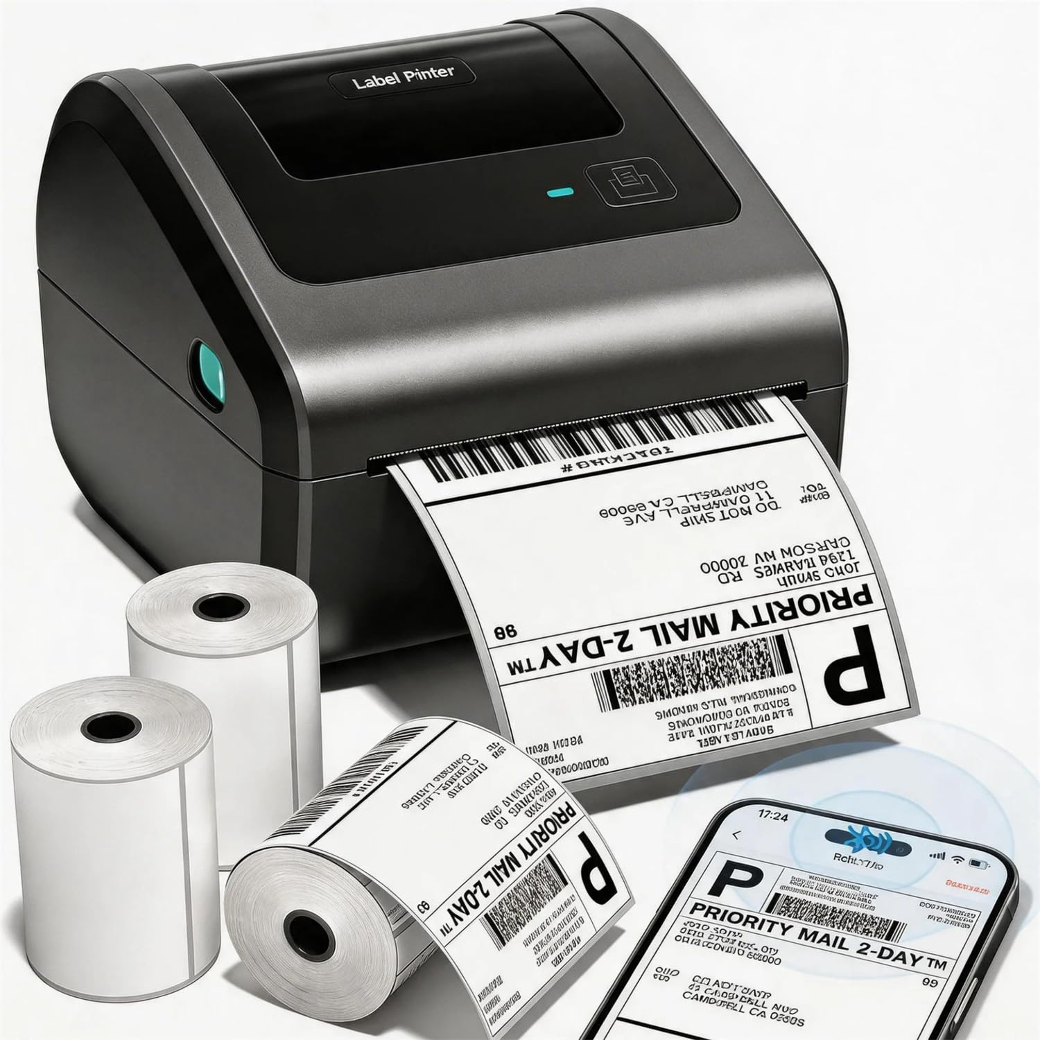 Phomemo Bluetooth Etikettendrucker DHL, D450BT Versandetiketten Drucker Wird mit 3 Rollen à 250 Etiketten im Format 4 x 6 Zoll, Labeldrucker Kompatibel mit Amazon, DHL, Vinted, Etsy, UPS, FedEx, DPD