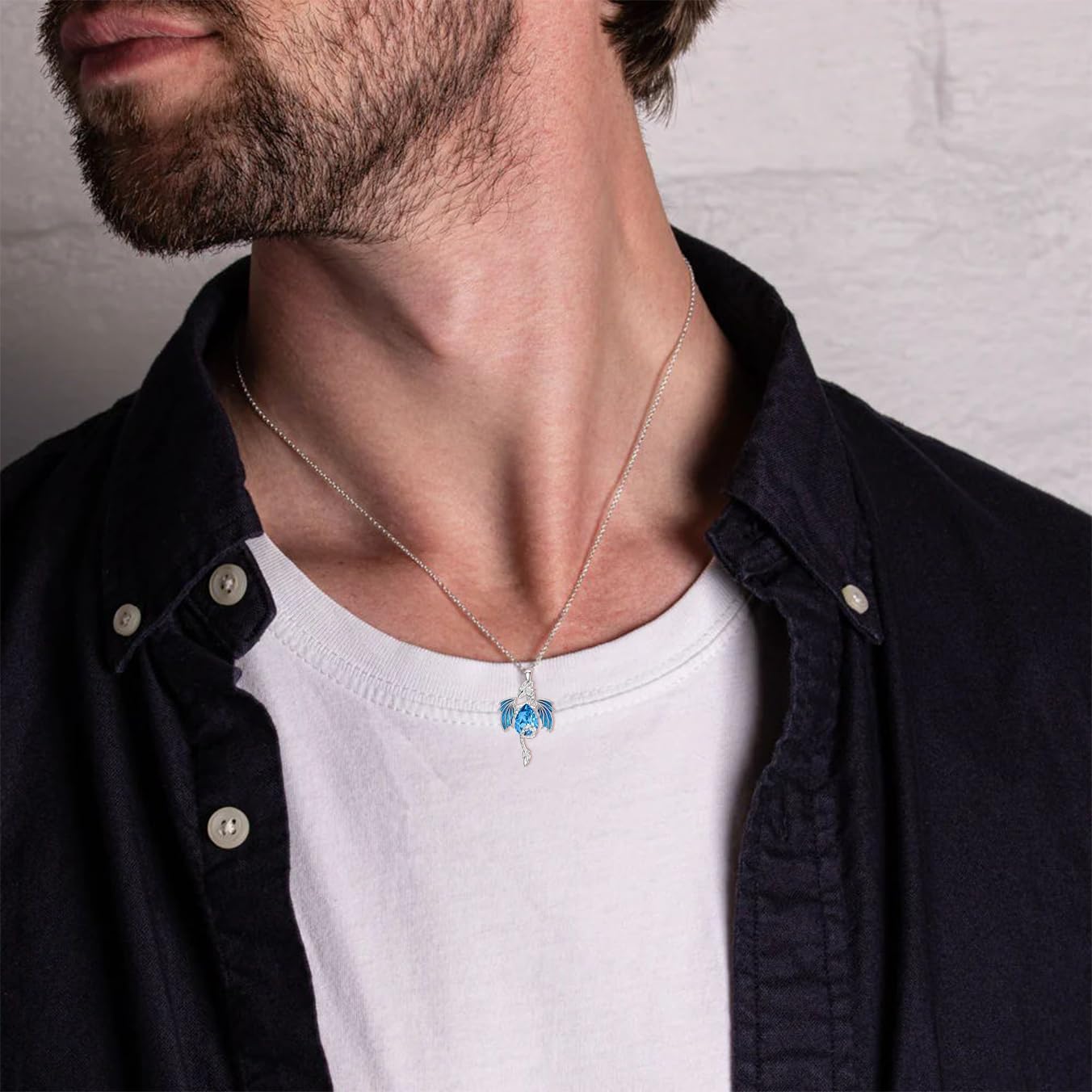 Dragon Necklace for Men Sterling Silver Birthstone Wyvern Necklace Embllished with Teardrop Shaped Crystal Jewelry for Women - Image 7