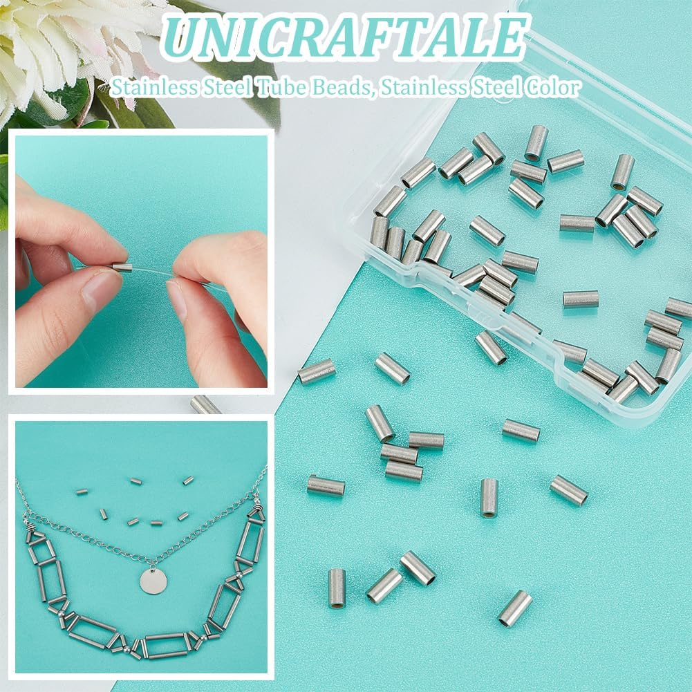 UNICRAFTALE 60Pcs Stainless Steel Tube Beads Metal Straight Long Beads Smooth Loose Tube Beads Spacer Beads for Bracelet DIY Craft Jewelry Making 6mm, STAS-UN0053-12-US12 - Image 5