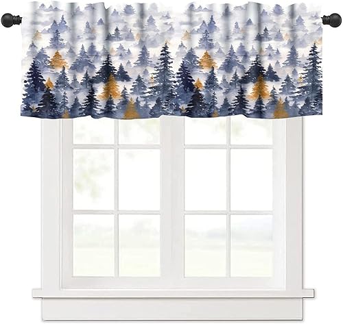 Miniatura 38 de Cortinas de cenefa de bosque gótico, cenefa de cortinas de bosque misterioso con niebla para cocina, dormitorio, sala de estar, 54 x 18 pulgadas