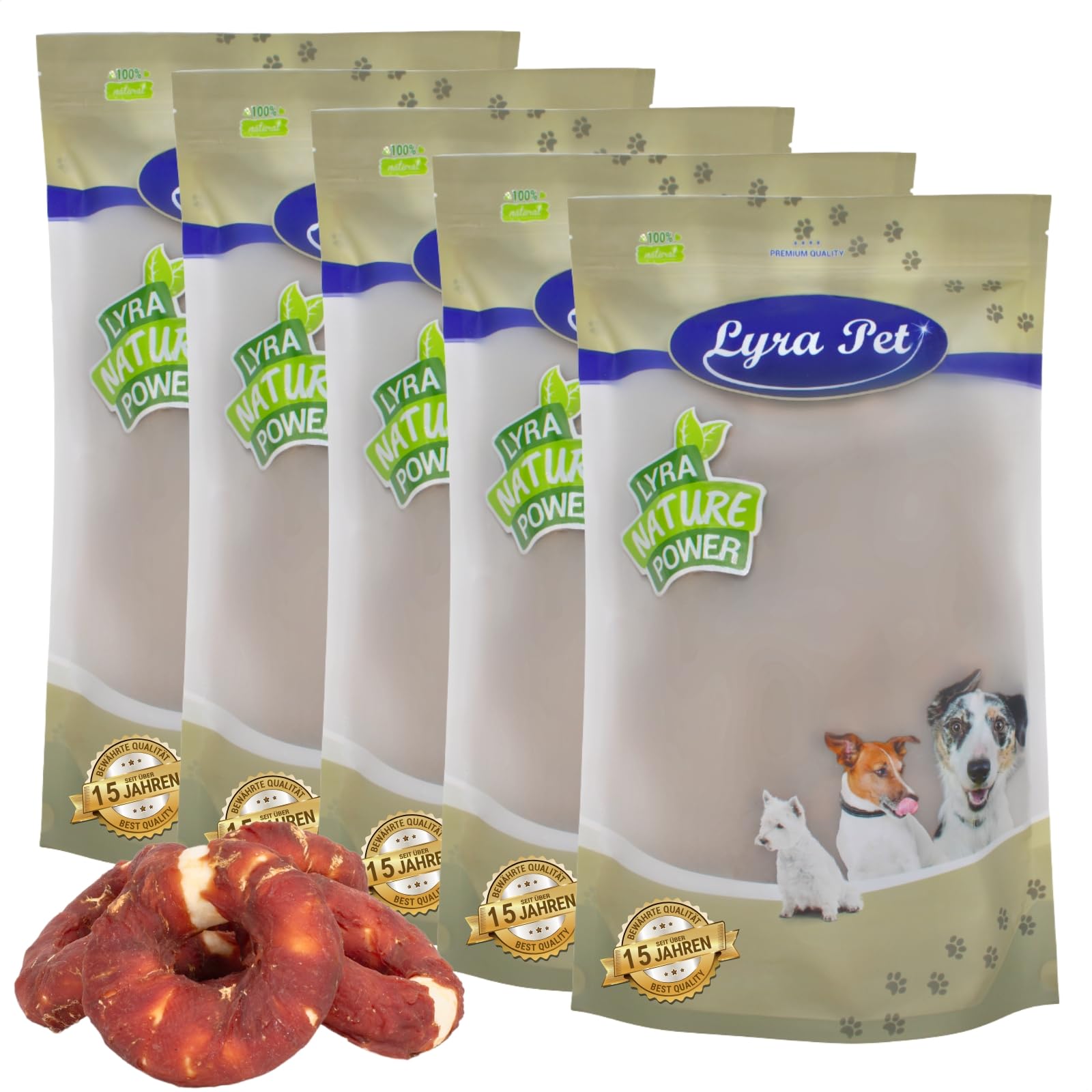 Lyra Pet® 5 kg Kauringe mit Entenbruststreifen - Kausnack für Hunde | Leckerli für Hunde - Kauartikel aus Rinderhaut mit Ente - Proteinreiche Belohnung - Gut bekömmliches fettarmes Hundefutter