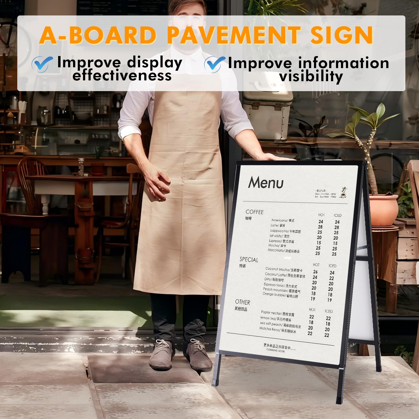 YUCHENGTECH Caballete Publicidad Exterior 60x90 cm Portacartel Doble Cara Soporte para Cartel Metálicos Panel Publicitario Resistente a La Intemperie para Bares Restaurantes Exposiciones Exteriores