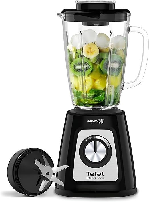 Tefal Blendforce II Blender, 2L Glass Jug, 1.25L Effective Capacity, 800W, 4 Removable Powelix Blades, Smoothie Blender, Ice Crush, 2 Speeds + Pulse Kitchen Blender, Black, BL435840 main image 0