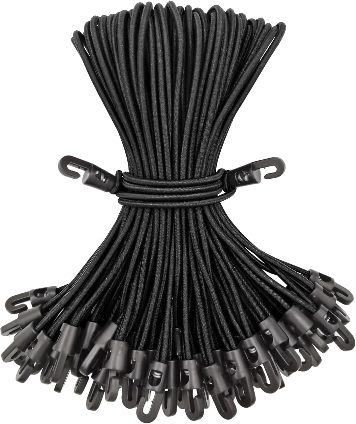 Small Bungee Cords with Hooks 10 Inch Black Pack of 25