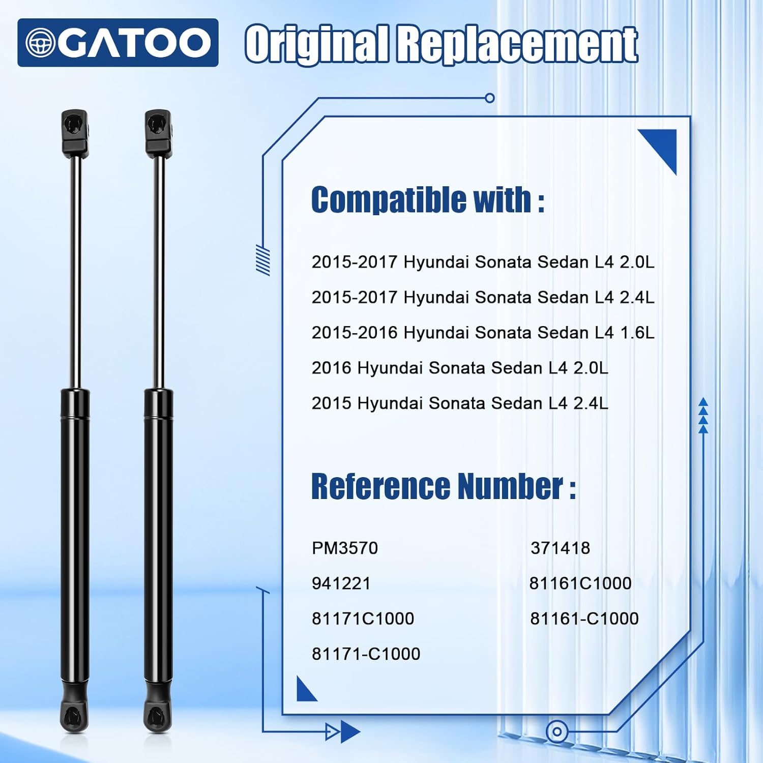 Front Hood Lift Supports Shock Struts Compatible with 2015 2016 2017 Hyundai Sonata Sedan 1.6L 2.0L 2.4L Gas Spring, Replce 371418 81161C1000 941221 PM3570, 2 Pcs Set