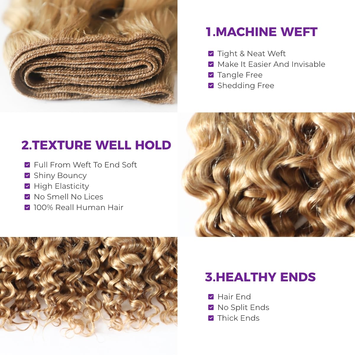 Natural Brazilian Dark Blonde Human Hair Extensions Short Curly Hair Bundles 27# Golden Virgin Human Hair Bundles Deep Curly Weave