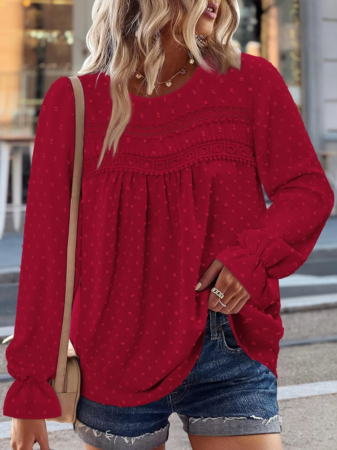 BETTE BOUTIK Womens Boho Fall Long Sleeve Shirts Crewneck Dressy Casual Blouses Trendy Flowy Tops - Image 2