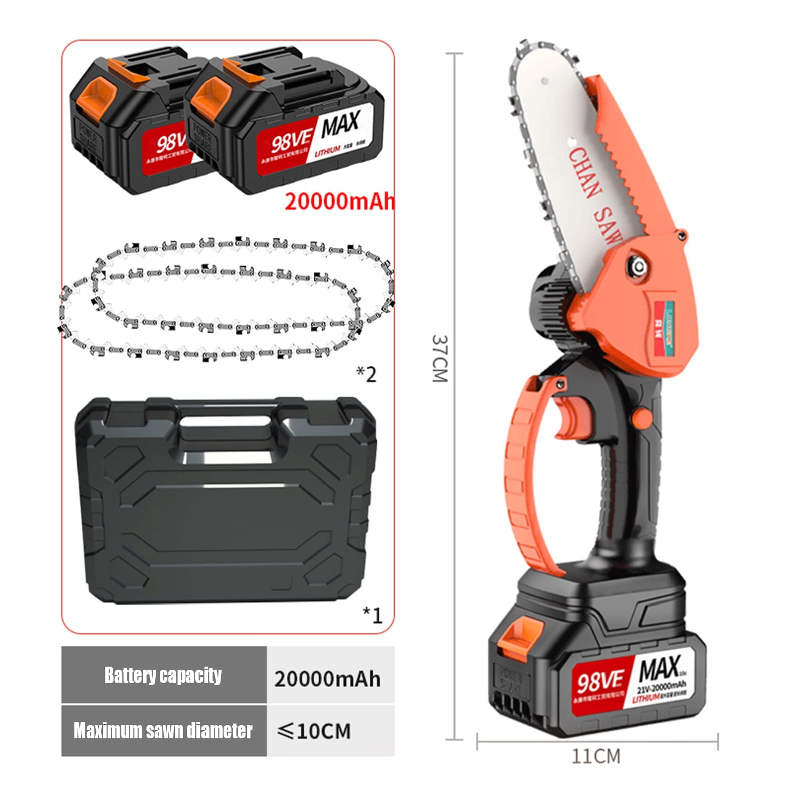 4 Pollici Mini Motosega,Portatile Seghetto a Batteria con batterie Ricaricabili,Chiusura di Sicurezza, per Il Taglio del Legno del Ramo di Albero(2 Catena,2Batteria)