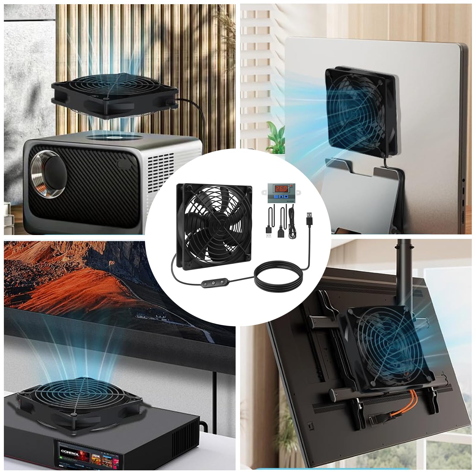 Ventilatore da 120 mm con controllo della velocità 220 V, ventola di raffreddamento con regolatore di temperatura digitale, 10 velocità regolabili, ventola di scarico silenziosa per