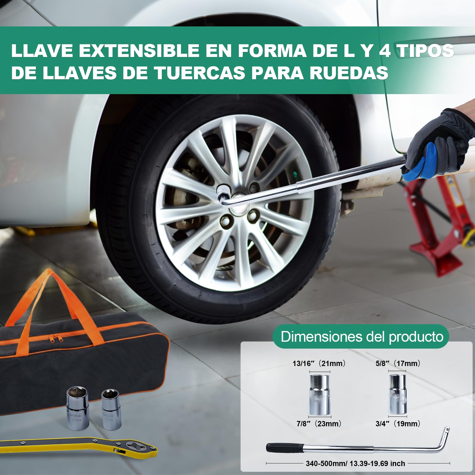 HYCHIKA Gato Coche 3 T, Kit de Gato Portátil de Gato Elevador Coche Kit Universal de Reparación de Neumáticos con Llave de Tuercas Adecuado para SUV, Monovolúmenes y Automóviles