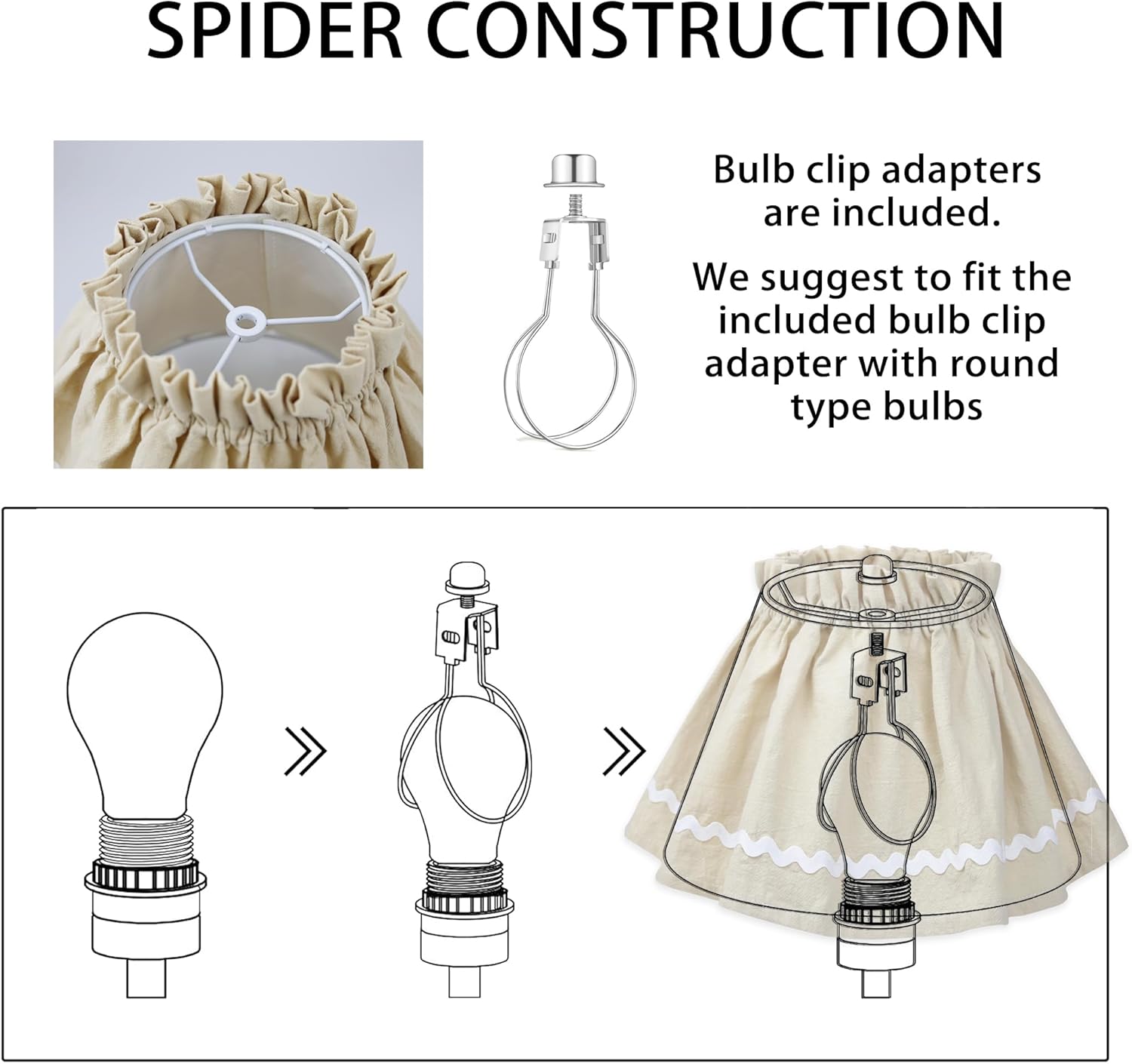 Boho Lampshade Set, Skirt and Base Shade with Bulb Clip Set, Dust-Proof Washable Light Cover Easy to Install for Table Desk Floor Lamps Country Vintage Lamp Shade Small (5"x9"x7", Beige)