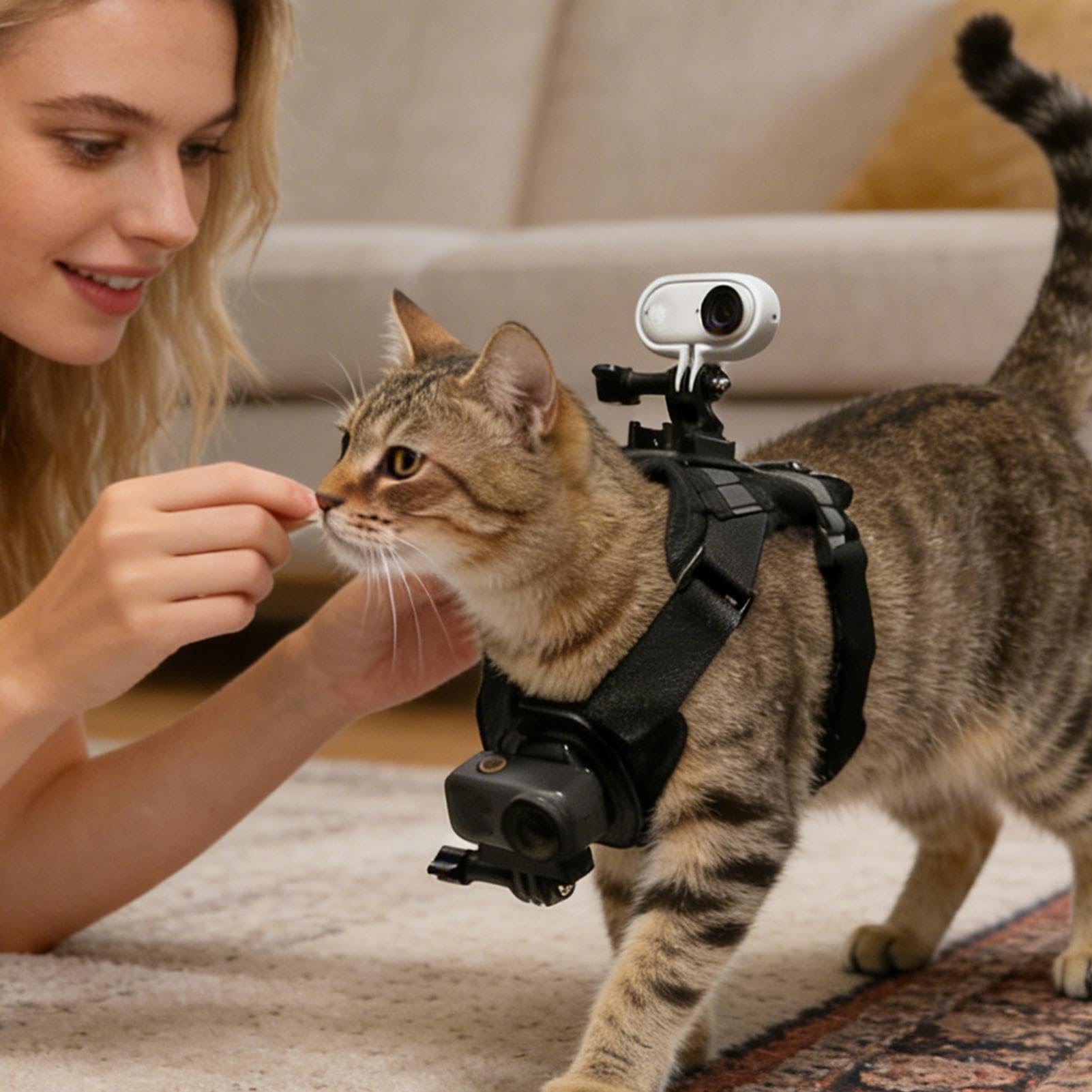 Entlaufgesichertes Katzengeschirr Ausbruchsicher mit Kamerahalterung | Trainingsweste für erwachsene Katzen für Kitten Indoor Outdoor Wandern Training Ausflüge Abenteuer