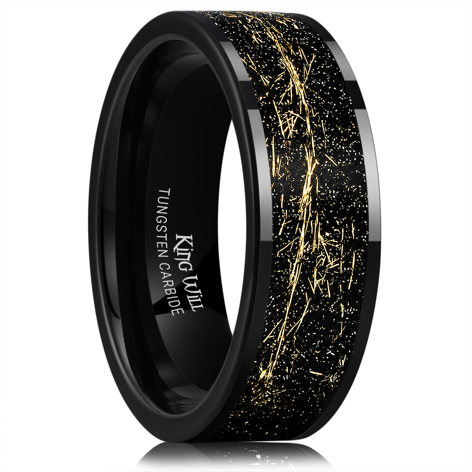 King Will Mens Wedding Band with Foils Inlay, Black/Silver/Gold