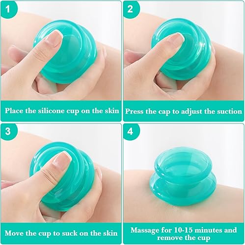 Miniatura 3 de Geiserailie Juego de terapia de ventosas de silicona de 4 tamaños, tazas de masaje de ventosas, taza de terapia china profesional, para el nervio