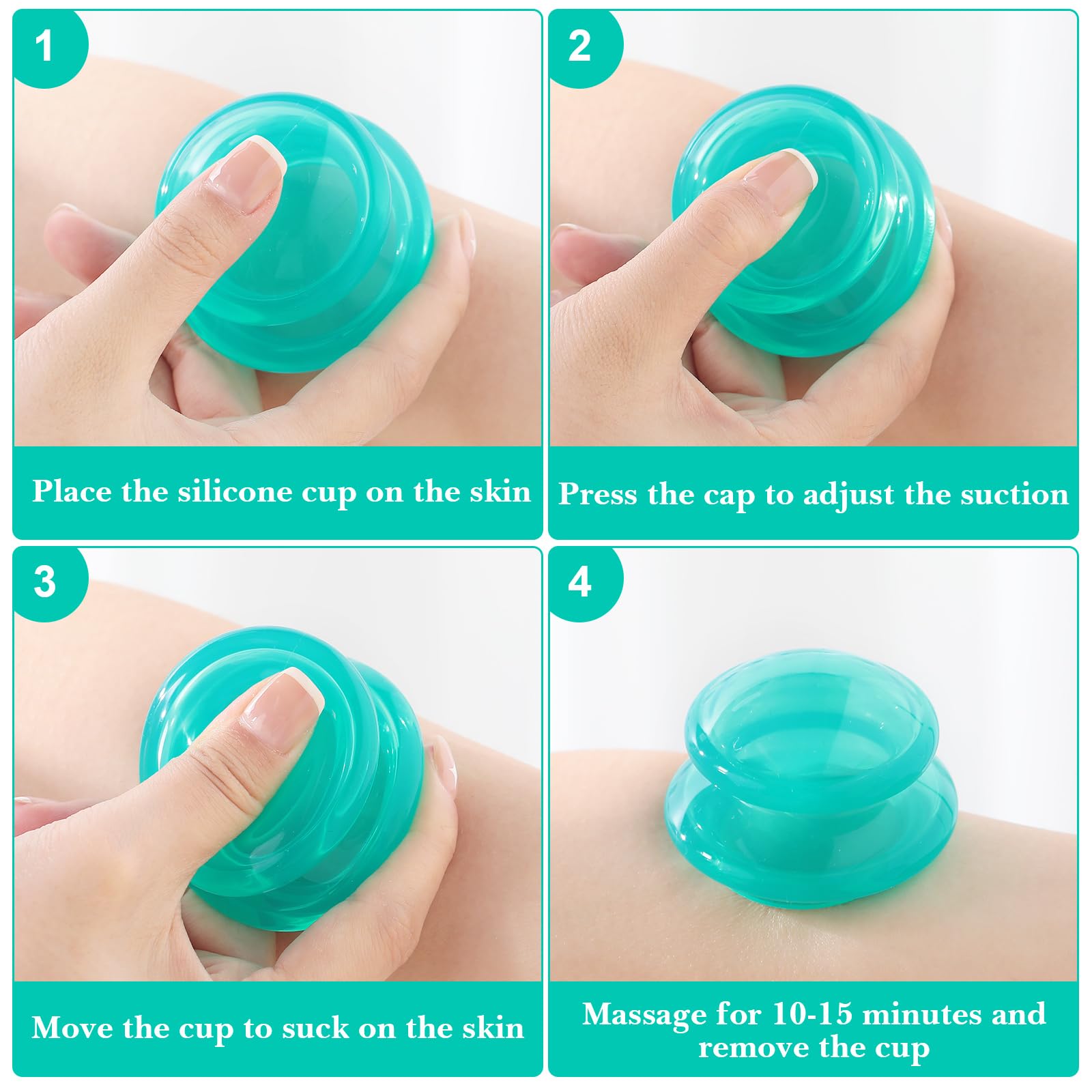 Geiserailie 16 Tazze da Massaggio con Ventose in Silicone Set di Terapia a Ventosa 4 Dimensioni Coppa Professionale di Terapia Ventosa Cinese Vuoto per Riduzione della Cellulite Corpo Miofasciale