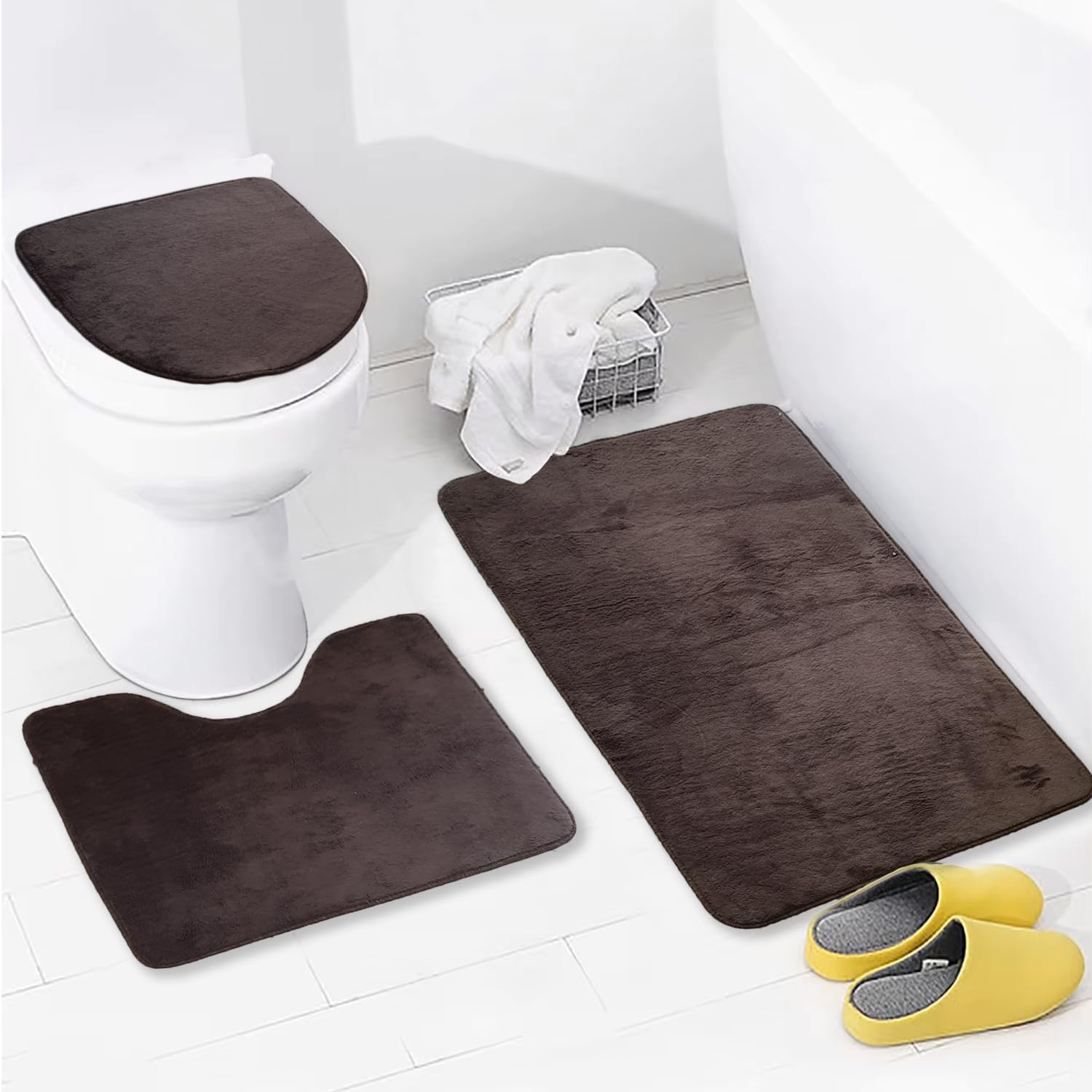 Ultrasoft Unicolor Lot de 3 tapis de bain antidérapants avec semelle en cuir Marron