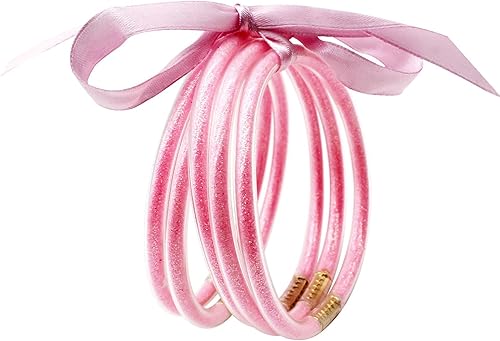 Pulseras de silicona de gelatina con purpurina y lazo de Navidad multicapa, multicolor, encantadoras, bonitas, ligeras, con nudo tejido brillante,