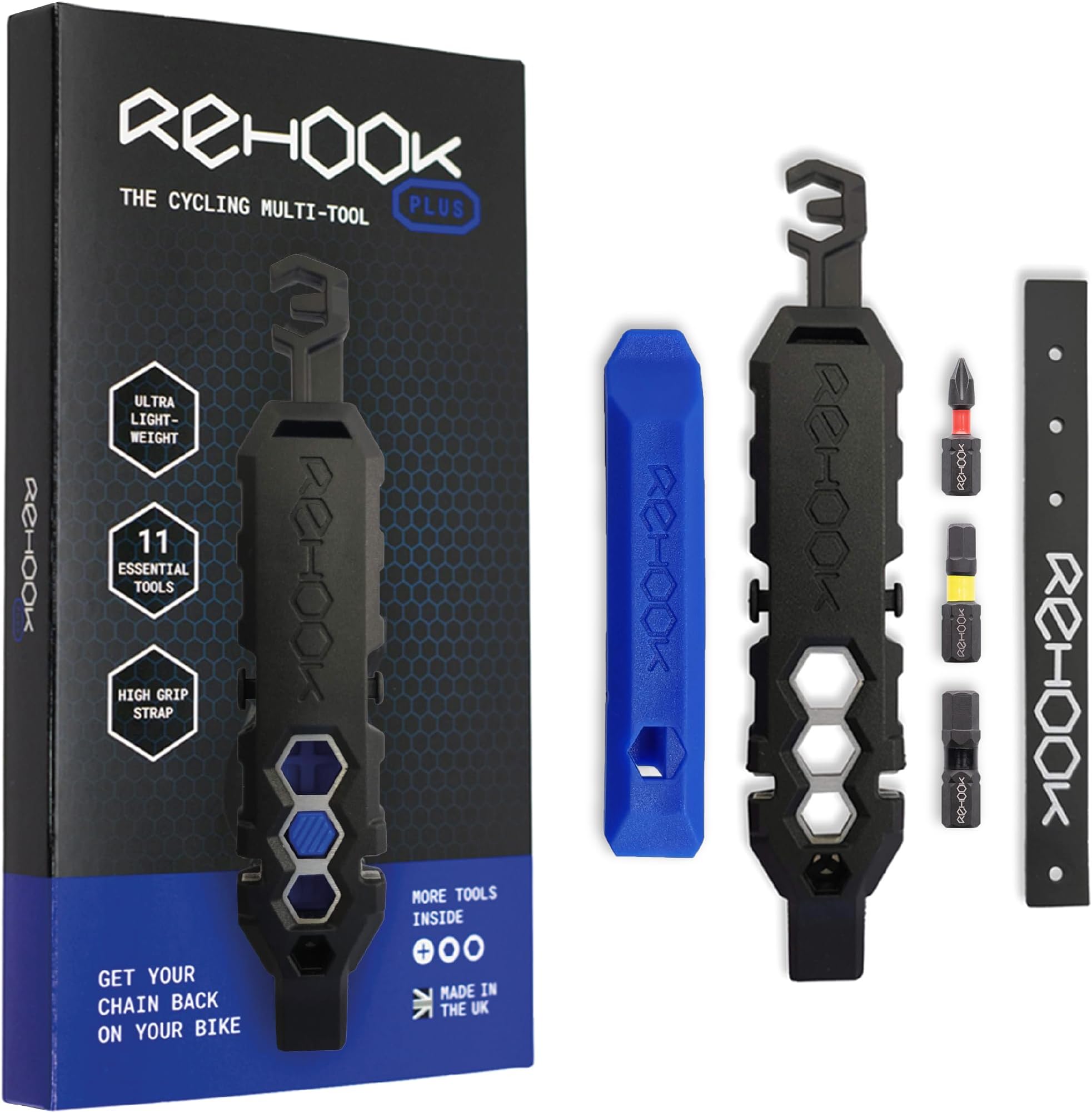 RehookPLUS - Lightweight Bike Multi Tool for Cyclists. Includes Tyre Levers, Spoke Keys, Chain Tool, Wrench, Hex, Screwdriver