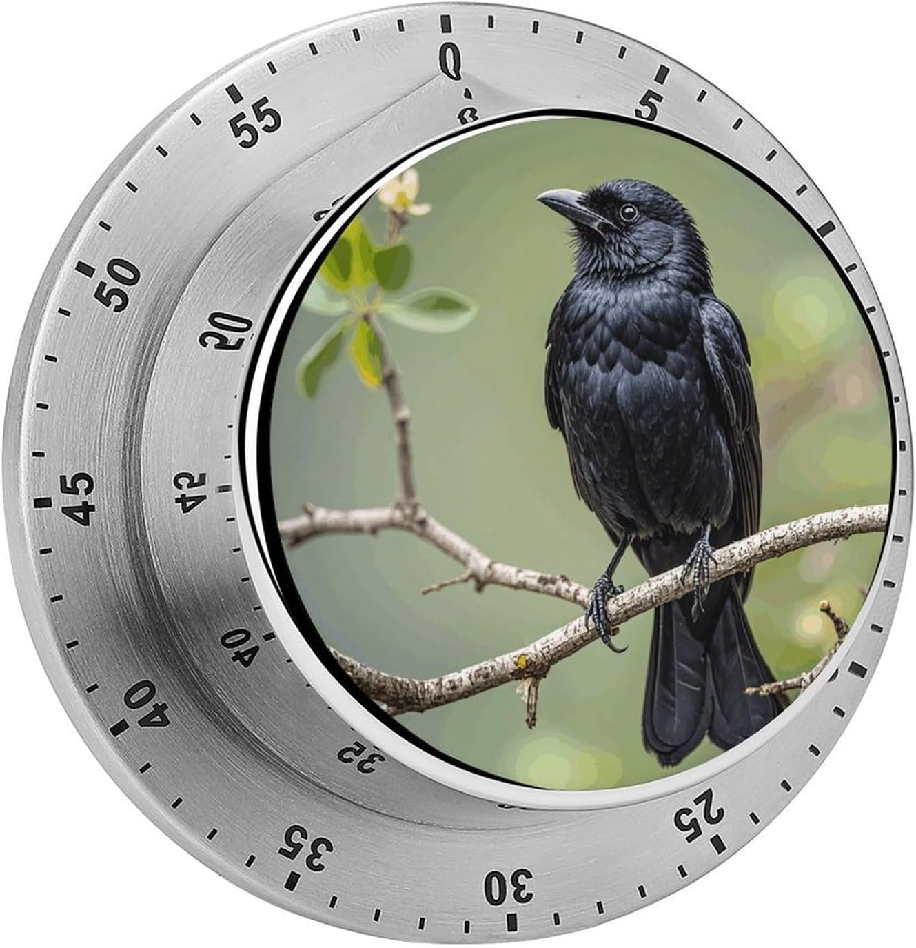 Black Crow Birds on A Branch Timer Stainless Steel Kitchen Timers Waterproof & Rust-Proof 60 Minute Mechanical Timer with Loud Alarm for Cooking, Baking, Fitness