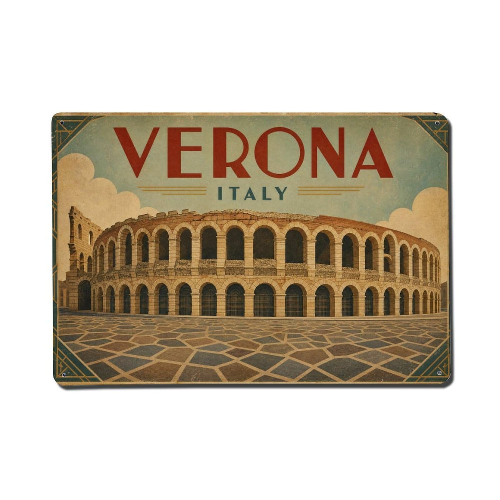 Travel Vintage Italy Verona Metal Tin Sign Plaque Wall Decor for Cafe, Club Bar, Office, Garden Metal Poster 8x12Inch