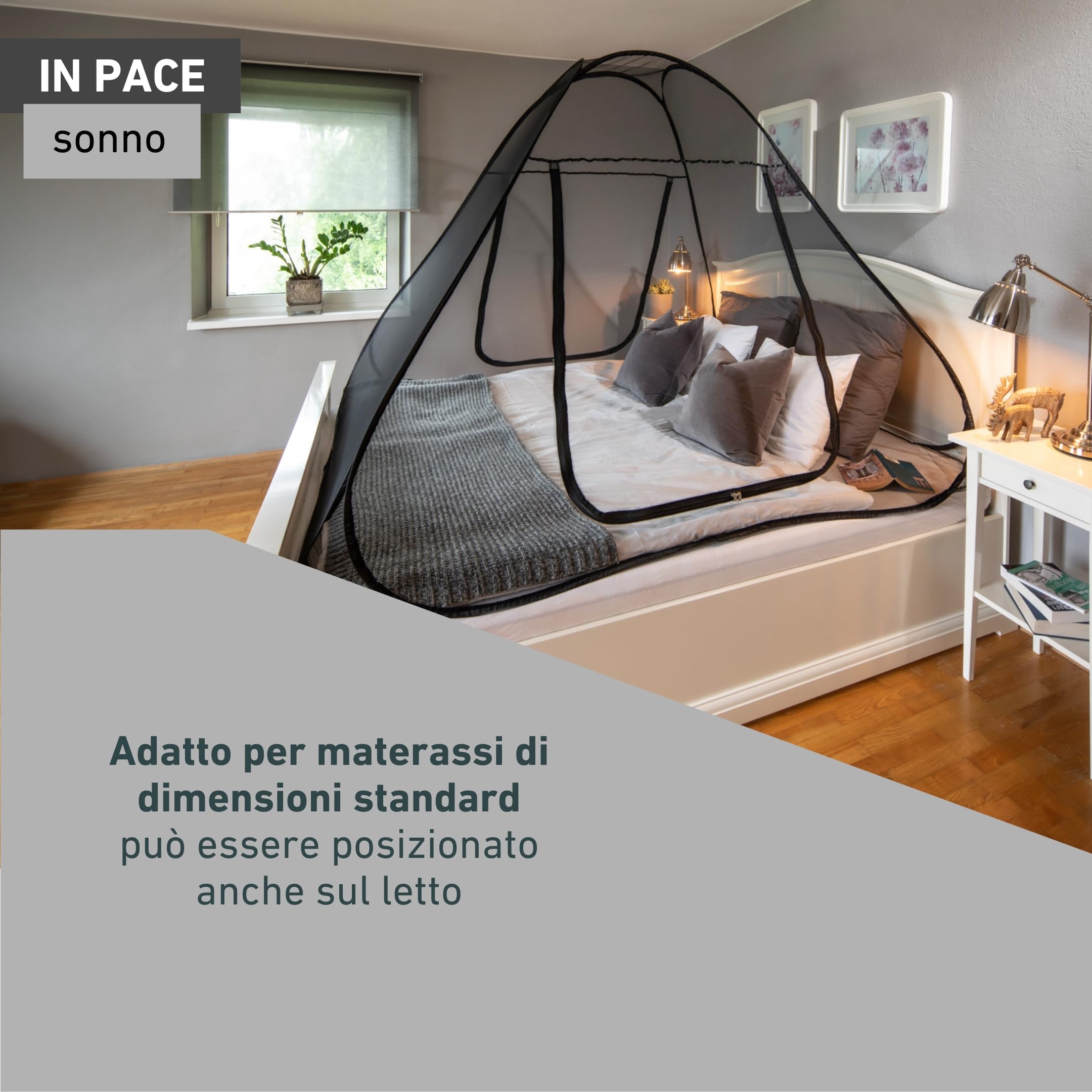 Windhager Zanzariera per Letto Matrimoniale Pop-Up 140x200 cm Antracite