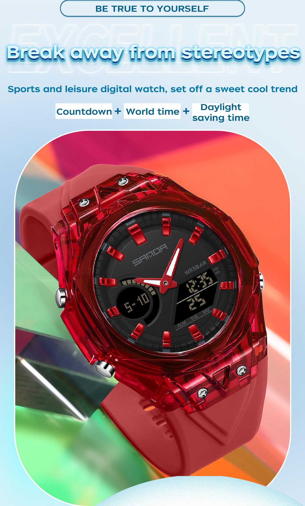 FANMIS Reloj deportivo unisex de doble pantalla – Reloj digital analógico táctico impermeable de 5 ATM con fecha, alarma, cronómetro y correa de TPU – Reloj de pulsera de cuarzo moderno para hombres y