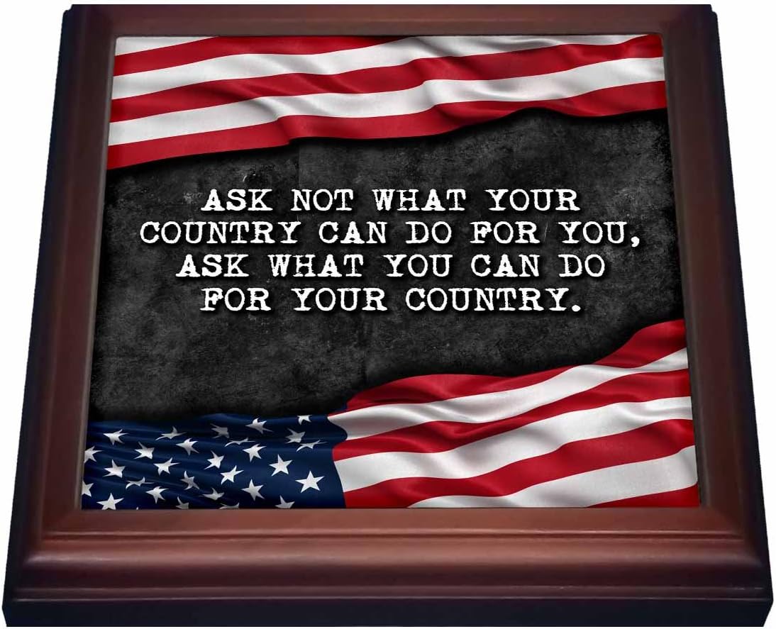 3dRose Ask What You Can Do for Your Country Patriotic Kennedy Quote Trivet with Tile, 8" x 8", Brown