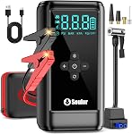 Démarreur de saut de batterie booster de voiture, 6000A Sauter avec Air Compresseur, Booster Pack avec 160PSI Gonflateur de pneus portatifs (tous gaz/1,4 L diesel), LED Lumière, EVA étui