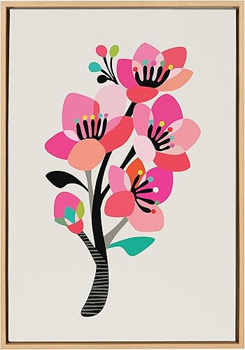 Kate and Laurel Sylvie - Lienzo enmarcado con diseño de flores de cerezo moderno de mediados de siglo por Rachel Lee de My Dream Wall, 23 x 33