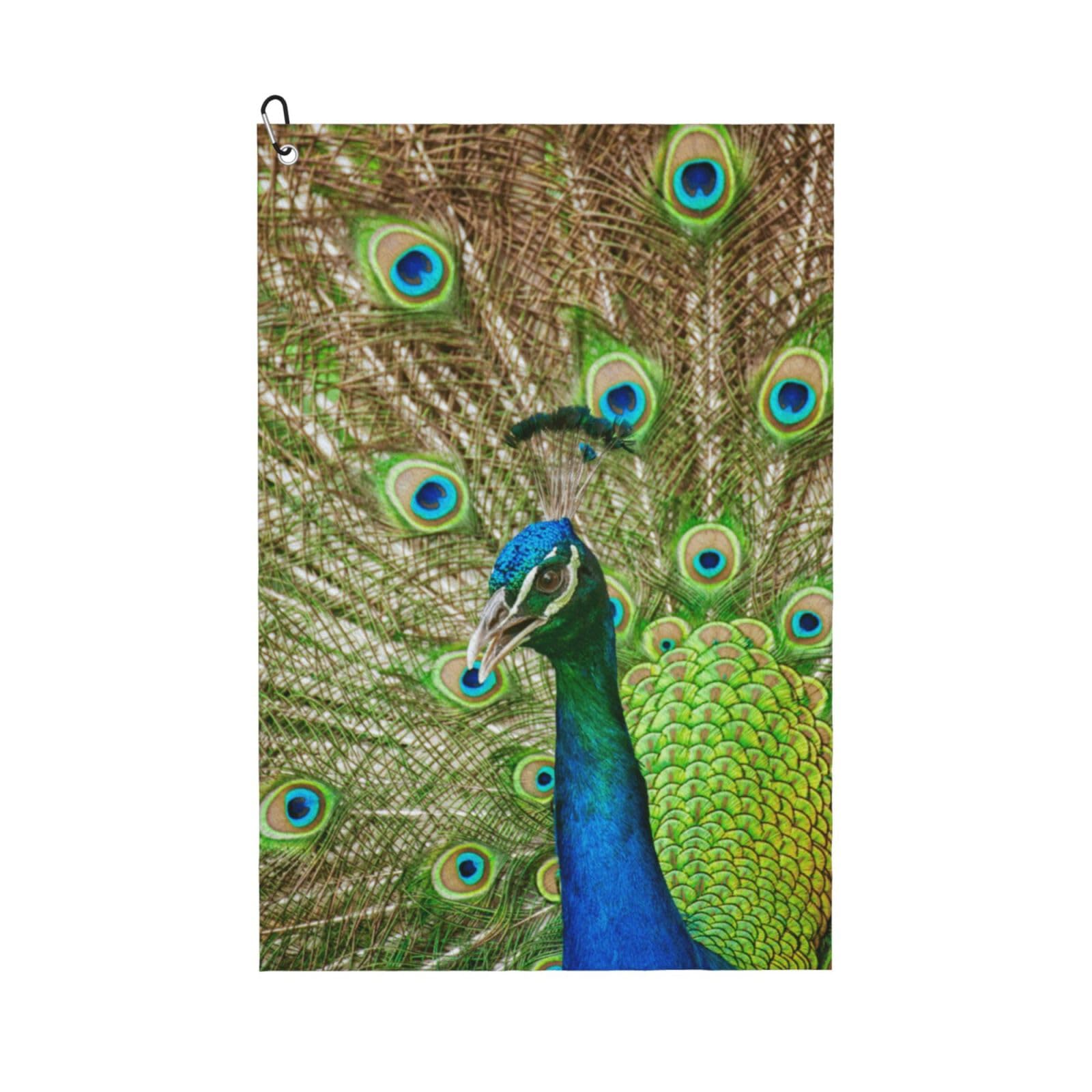 Hnnkloy Peacock, 16x24 in Portable Waffle Golf Towels with Carabiner Clip for Golf Bag