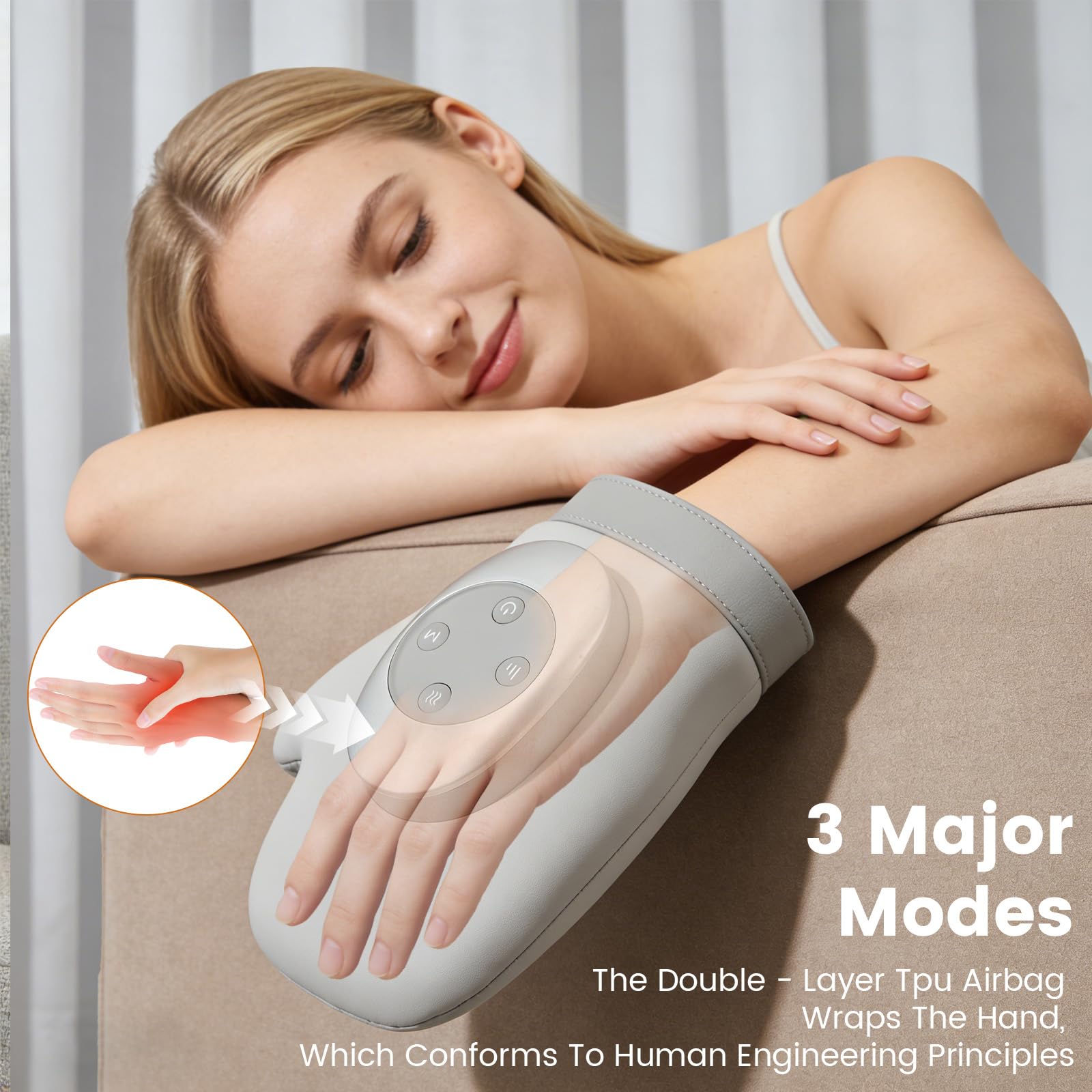 Appareil de massage des mains avec chaleur & compression contre arthrose & fatigue manuelle, 3 modes, 3 niveaux de chaleur, 5 niveaux de pression, gant rechargeable, cadeau détente