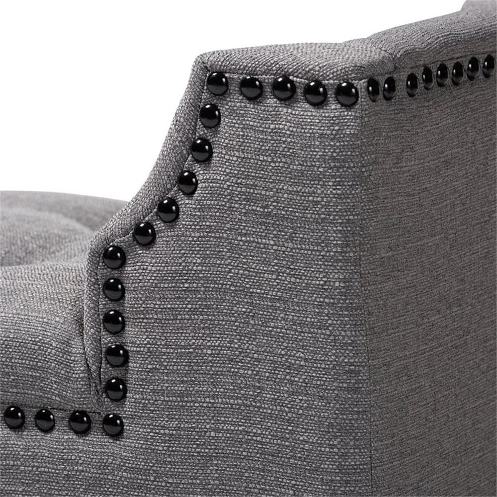 BOWERY HILL Tufted Linen Fabric and Wood Bench, Gray Upholstery, Natural Oak Legs, 36.6 in Wide, Foam Padding, Button Tufted Design, Living Room or Entryway Seating, Indoor Use