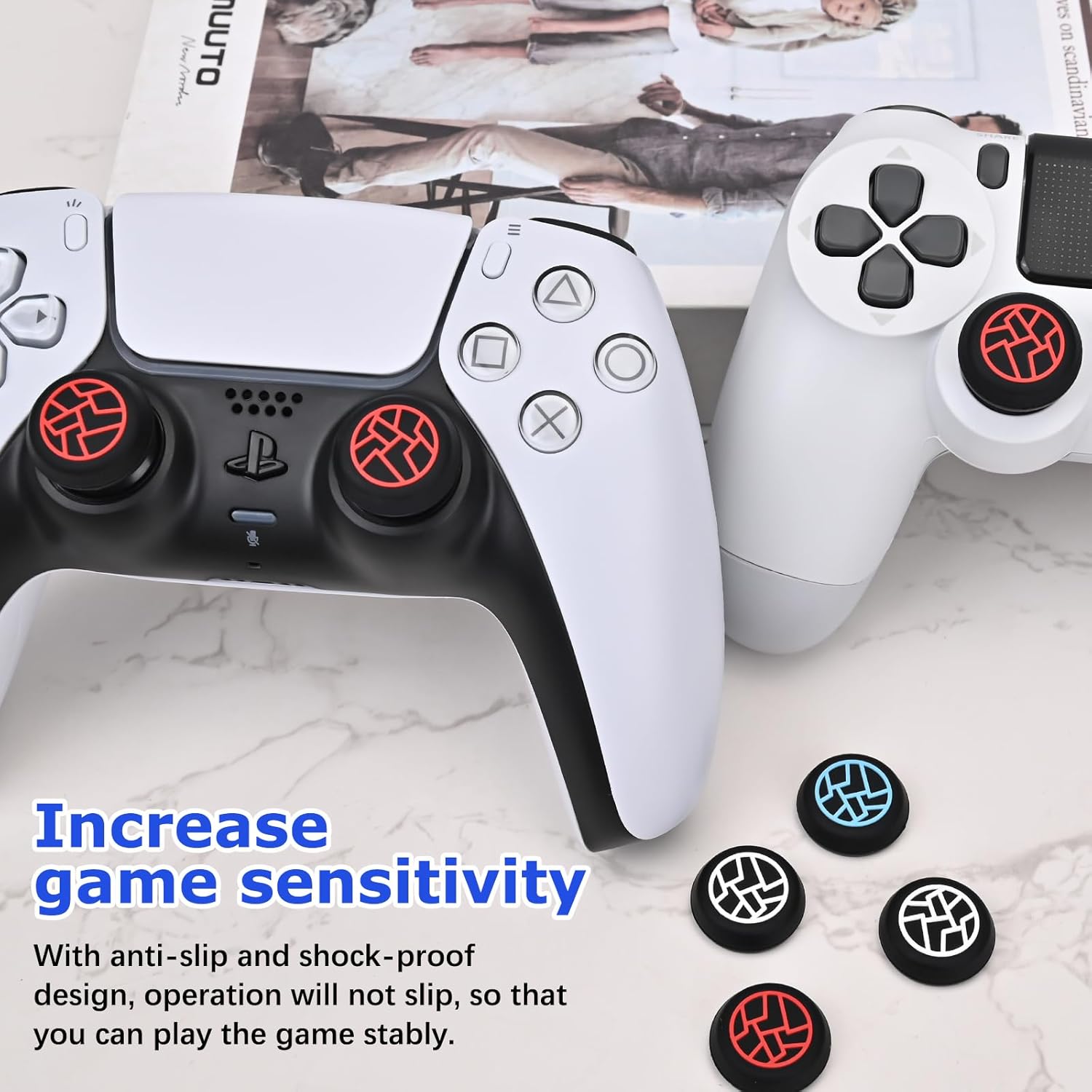 DLseego Thumbsticks Cap for PS5 PS4 Xbox 360 Xbox One Switch Pro Controller, 4pcs Anti Slip Silicone Cool Thumb Grip Covers Controller Stick Grip Caps, White
