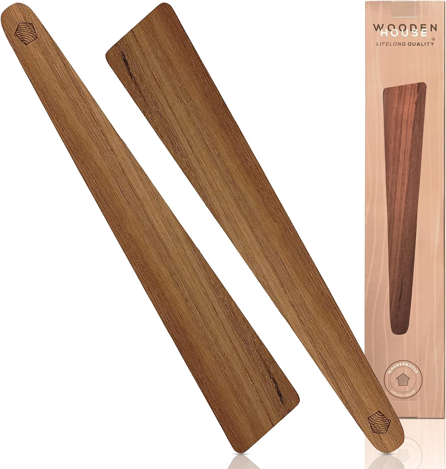 12″ Teak Wooden Spatula for Cast Iron, Small Wood Flipper, Egg Scraper