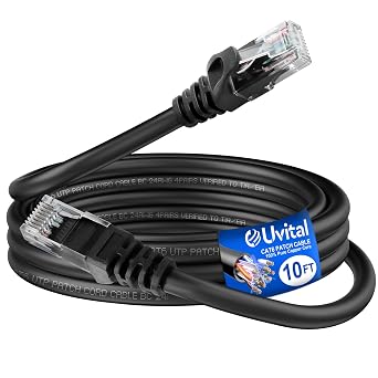 Uvital Cat6 Ethernet Cable 10ft, 10Gbps High-Speed RJ45 Network Cable, 24AWG Pure Copper Ethernet Patch Cable, Use for Desktop, Laptop, VoIP Phone, Smart TV Black