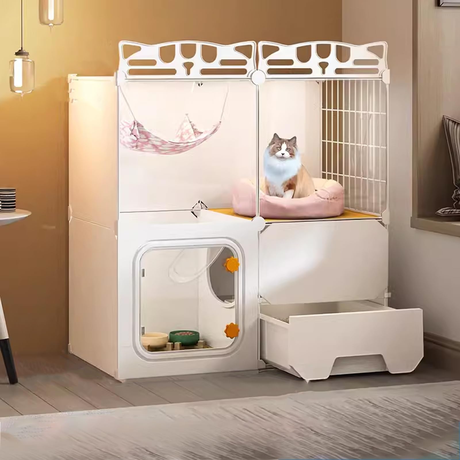 Recinto para Gatos con Caja de Arena, caseta para Gatos, caseta Grande para Gatos, Cerca Transparente de Alta definición y Rejilla metálica Resistente, fácil de Montar (tamaño: 72 x 37 x 72