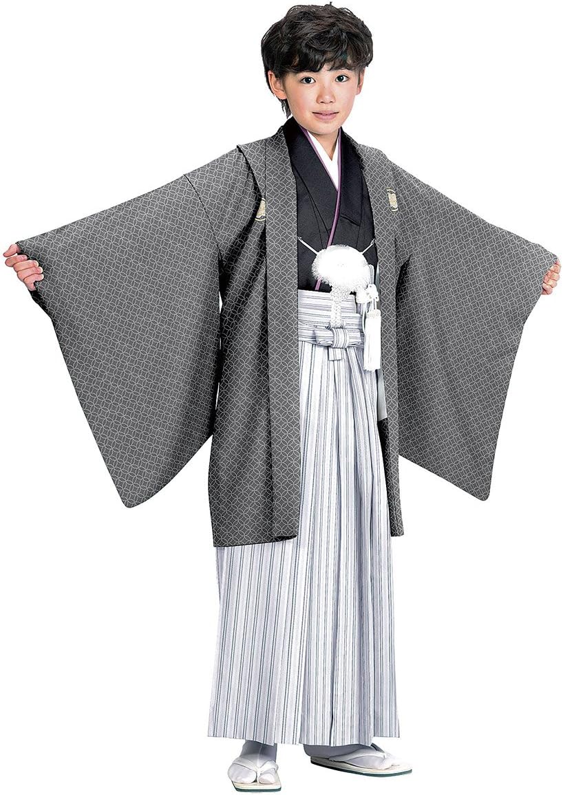 七五三 男の子 市松模様 男の子 3歳 着物 黒・白 上品 シック ブラック