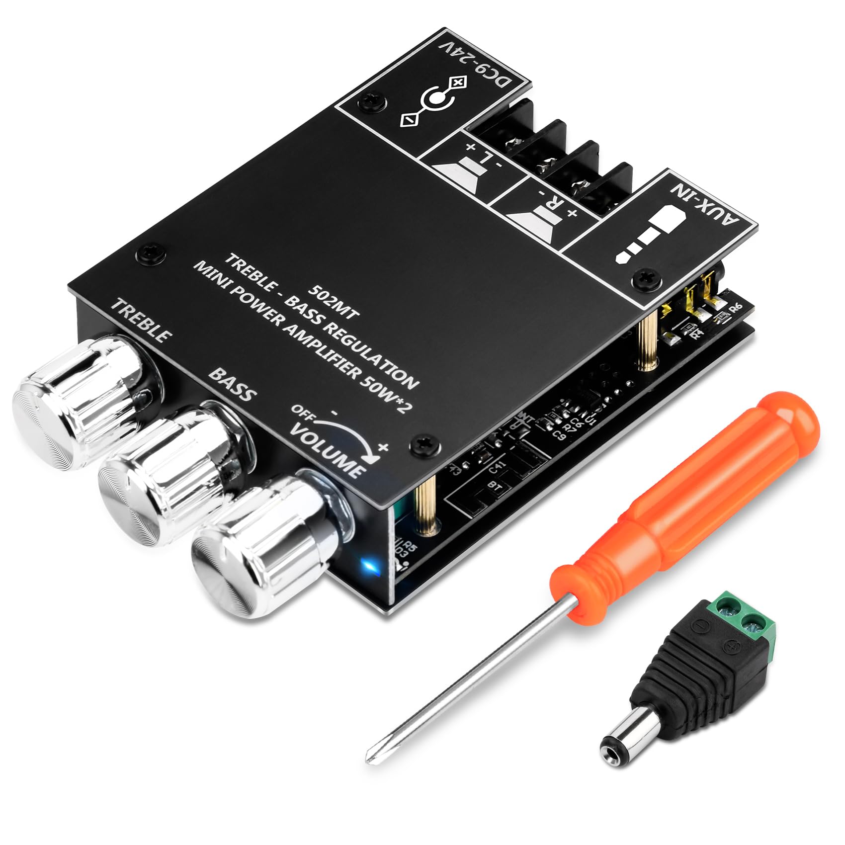 Daakro ZK-502MT Bluetooth Amplifier Board,50W+50W 2.0 Channel Amp Board with Treble and Bass Control,DC 9-24V, Bluetooth and AUX Inputs, Audio Amp Board for Home DIY Wireless Speakers, Password Free-image-47