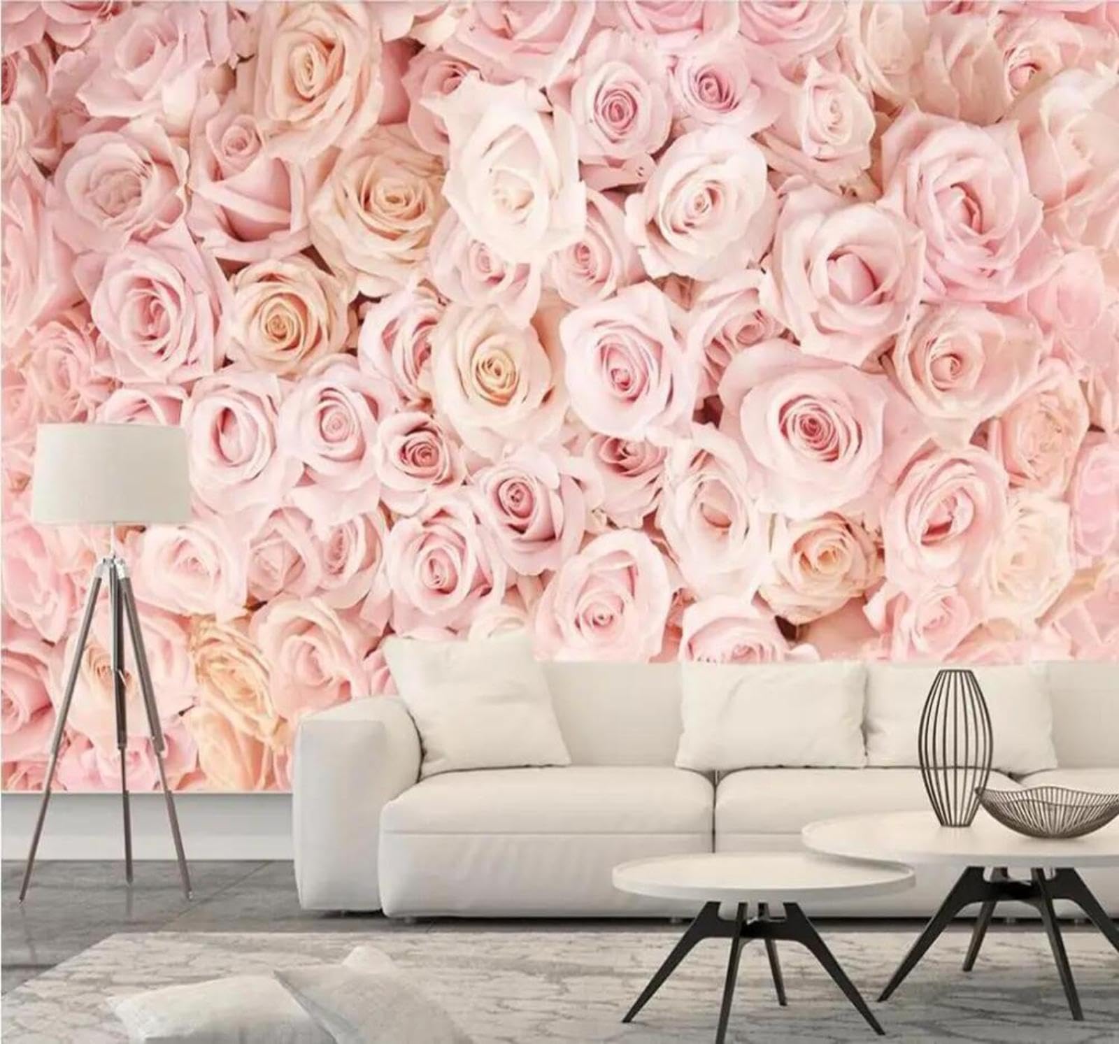 Tzxztt Fresh Pink Roses Flowers Decorative Modern 3D Wallpaper Premium Textured Silk Neutral Tones Material Ideal for Living Room Bedroom-350cm×256cm