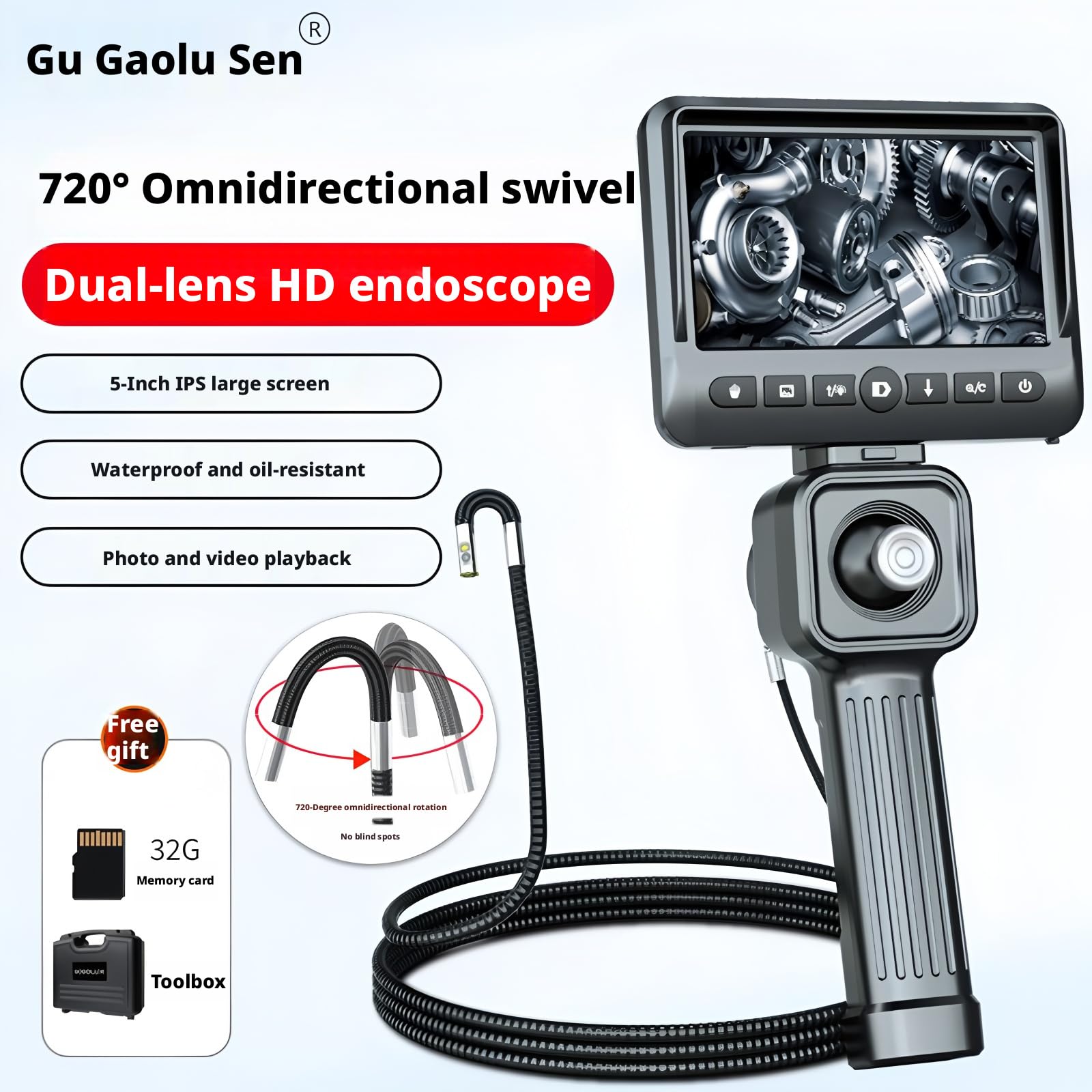 Borescope GL-500A Inspection camera Endoscope 6.5mm 1M Dual Lens 1080P