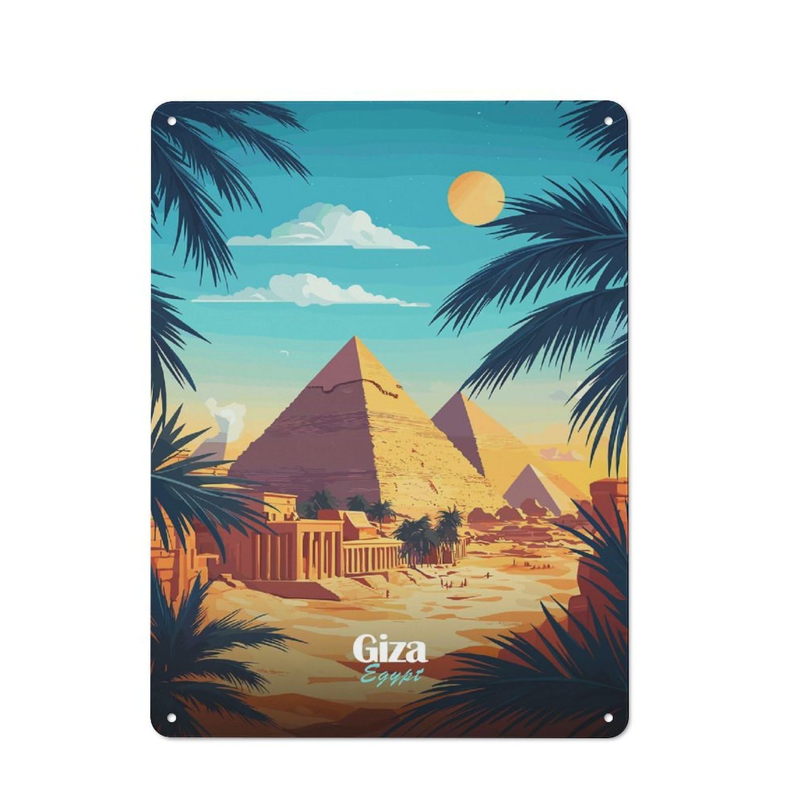 Junmoney Style-2 Classic Giza Pyramids Landscape Metal Wall Sign 40X30cm, Pub Wall Decor For Diner, Restaurant, Shed Or Kitchen