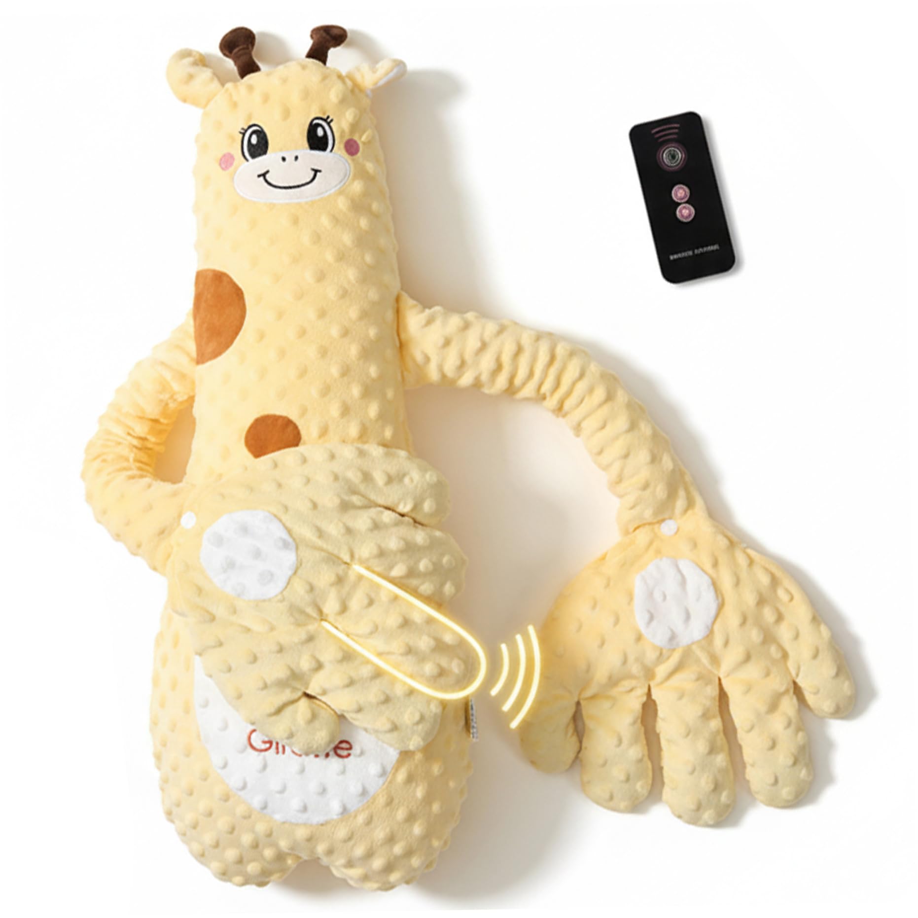 Oreiller de tapotement pour bébé pour le sommeil - Main de tapotage apaisante intelligente pour bébé avec 3 modes et télécommande, mouvement tapotements doux pour aider à calmer les bébés, jaun