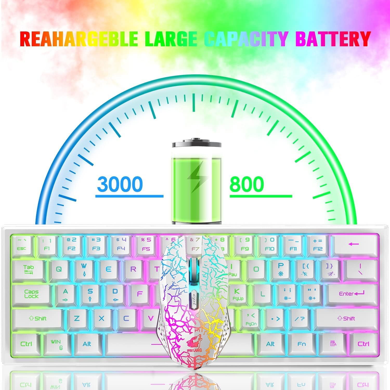 60% Kompaktowy 2.4G Bezprzewodowa Klawiatura I Mysz Do Gier 3800mAh Type-c Ładowalna Klawiatura RGB Klawiatura Mechaniczne Odczucie 2400 DPI Światło Światła Oddechowe Mysz Na PC Laptop - Biały