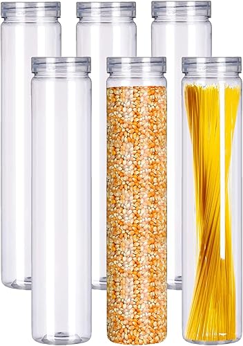 Juego de 6 tarros de plástico transparente para almacenamiento de alimentos con tapa, recipiente redondo transparente para espaguetis, pasta y