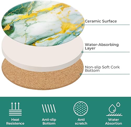 Miniatura 3 de ComSaf Juego de 6 posavasos absorbentes para bebidas con soporte, posavasos de cerámica con patrón de mármol, posavasos artísticos para mesa de