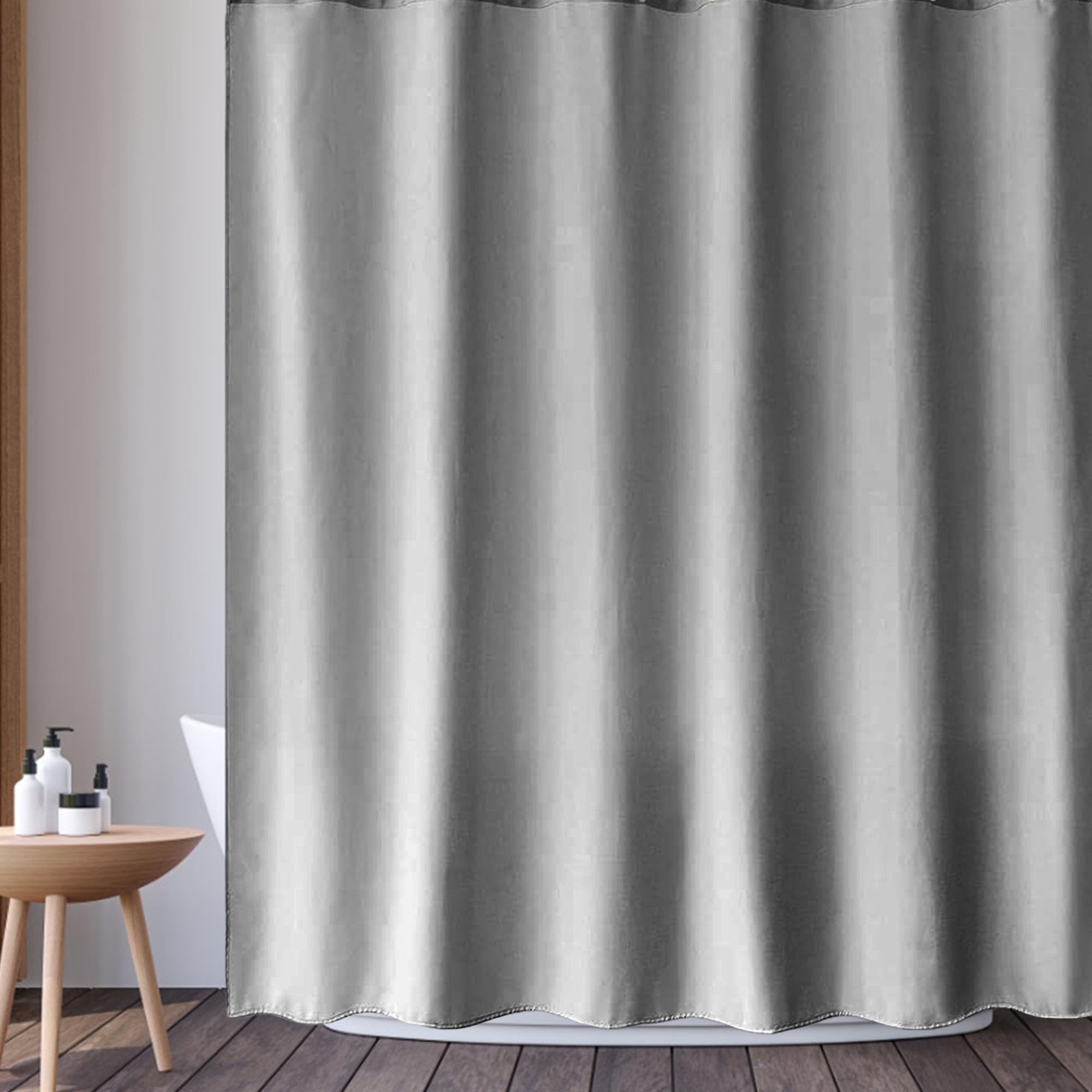 Cortina Ducha 180 x 165 cm Ligera, Supersuave y Fácil de Cuidar, de Microfibra Baño Impermeable Cortinas Baño Personalizada, con Ojales Metálicos para Bañera y Ducha, Gris
